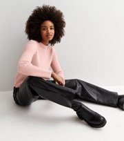 New Look Pink Fluffy Ribbed Crew Neck Jumper